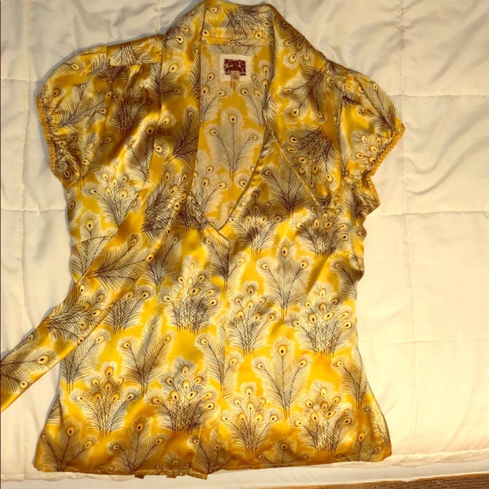 Peacock print satin blouse